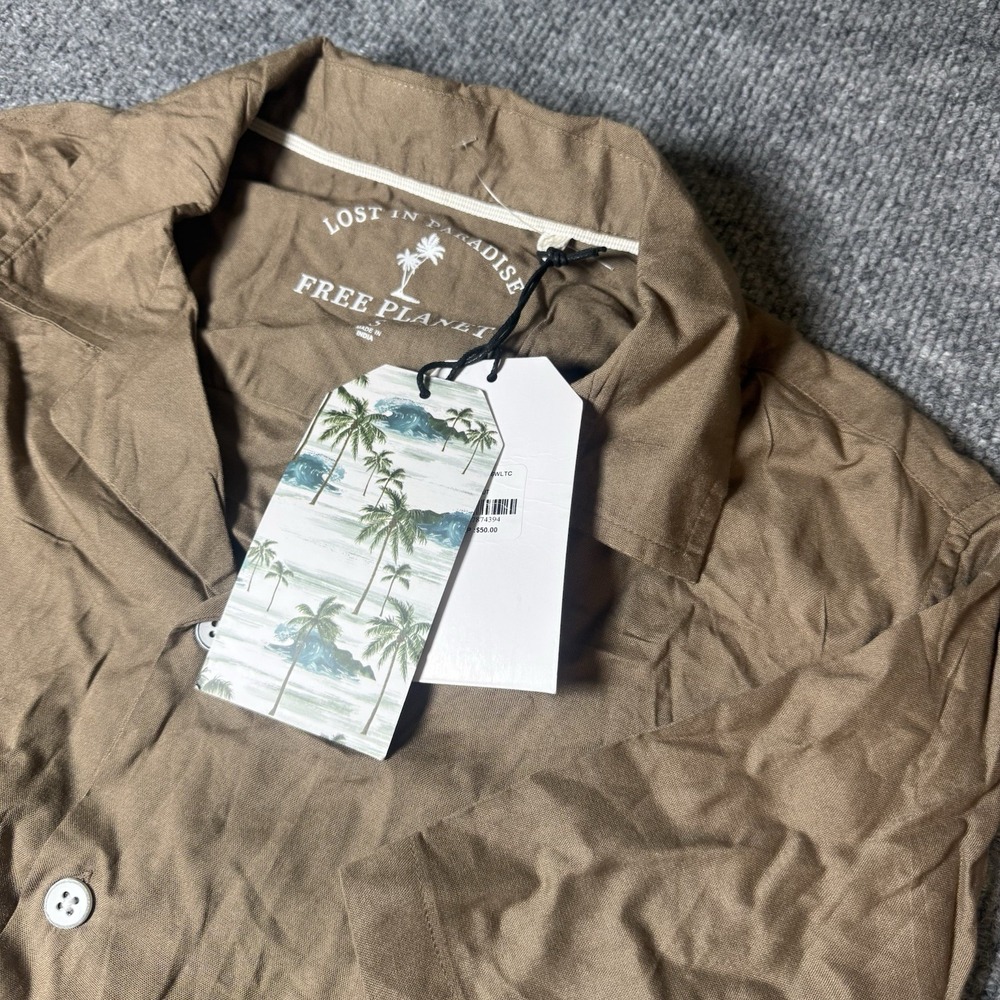 Free Planet Lost In Paradise Rayon‎ Camp Shirt Walnut Brown Sz S NWT